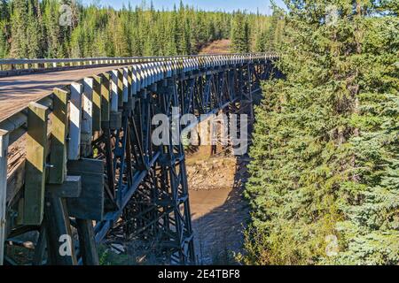 Kanada, British Columbia, Old Alaska Highway, Kiskatinaw Curved Bridge erbaut 1942-43 am Mile Marker 21 Stockfoto