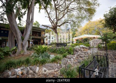 Central Park in San Marcos la Laguna, Guatemala, Mittelamerika. Stockfoto