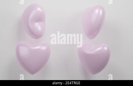 3D-Rendering. Rosa isometrische Herzen Icon-Set, verschiedene Perspektive Stockfoto