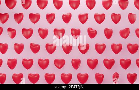 3d-Rendering. Rote Herzen Nahtloses Muster. Liebe einfache Wiederholung Hintergrund. Valentinstag-Konzept Stockfoto