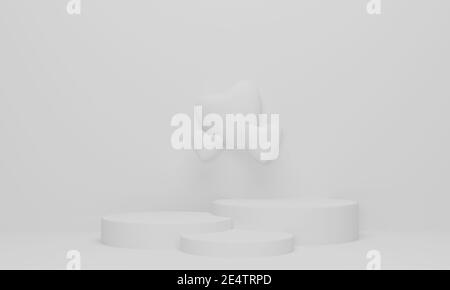 Weiße Podium Bühne und Herz-Form Hintergrund, Geometrie Podium Form für Display-Produkt, präsentieren und Werbung. 3d-Rendering. Stockfoto