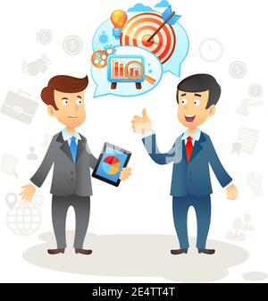 Business Social Chat Konzept mit zwei Geschäftsmann und Sprechblasen vektorgrafik Stock Vektor