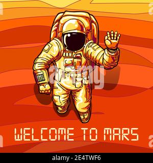 Astronaut auf dem mars Poster Stock Vektor