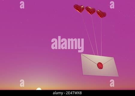 3D-Bild, Herz-förmigen Ballon mit Mail-Symbol Stockfoto