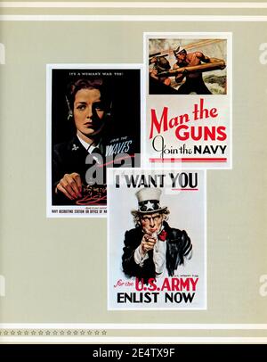 Plakate wurden verwendet, um die Front des Zweiten Weltkriegs zu unterstützen, USA (1940er Jahre 'Life' Magazine Compilation) Stockfoto