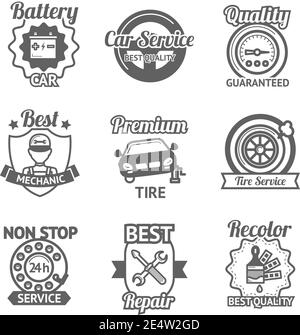 Auto-Service Premium-Qualität Auto Reparatur schwarze Embleme Satz isoliert vektorgrafik Stock Vektor