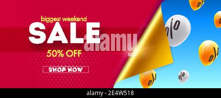Größter Verkauf attraktives Angebot. Fliegen Ballons in blauen Himmel mit Prozent der Rabatte. Vektor-3d-Illustration Stock Vektor