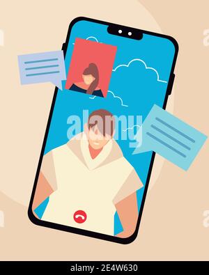 Mann und Frau in Videoanruf mobile von Internet-Vektor Abbildung Stock Vektor