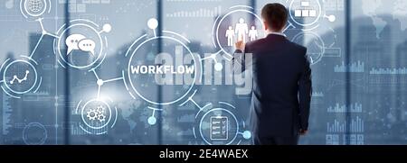 Workflow Repeatability Systematisation Buisness Prozess. Business Technology Internet Stockfoto