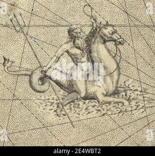 Mercator 1569 Weltkarte Detail Triton. Stockfoto