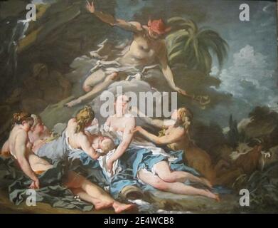 Merkur vertraut das Bacchus-Kindlein den Nymphen von Nysa an von Boucher, 1734. Stockfoto