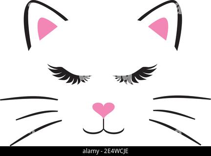 vektor-Illustration eines rosa Katzengesichts mit langen Wimpern. Stock Vektor