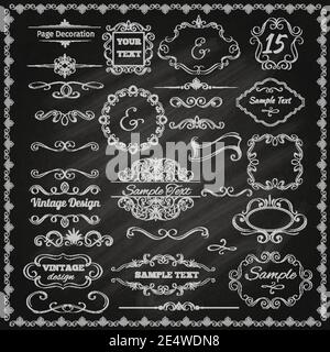 Kalligraphische vintage dekorative Design-Elemente Bordüren und Rahmen gesetzt Kreidetafel vektorgrafik Stock Vektor