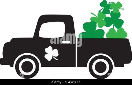 vektor-Illustration von St. Patrick's Day LKW mit Kleeblättern. schamrock Lasten. Stock Vektor