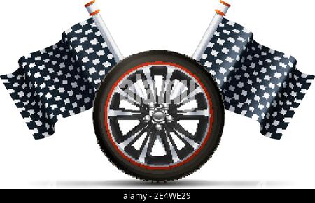 Realistische Auto-Rad mit Fahnen Racing Sport Konzept Vektor Abbildung Stock Vektor