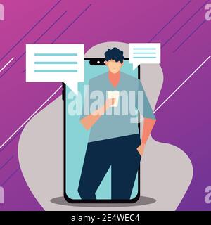 Mann mit Smartphone in der Hand Senden Nachrichten Vektor Illustration Stock Vektor