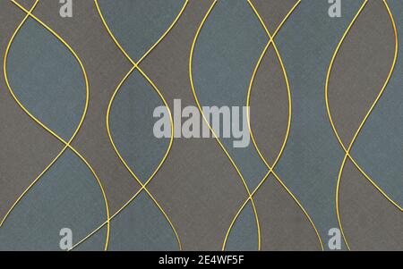 Abstrakte Illustration, goldene geschwungene Linien auf dunklem Stoffhintergrund Stockfoto