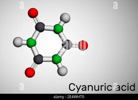 Cyanursäure-Molekül. Es ist Triazin, Enol tautomer der Isocyanursäure. Molekularmodell. 3D-Rendering. 3D-Illustration Stockfoto