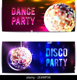 Disco Party mit Glaskugel Kugeln Banner horizontal Set isoliert vektorgrafik Stock Vektor