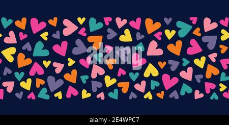 Valentinstag Urlaub einfach von Hand gezeichnet bunte Ditsy Herzen Vektor nahtlos Musterrahmen Stock Vektor