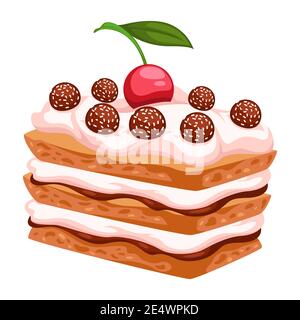 Pastete mit Mousse und Kirsche mit Schokolade Stock Vektor