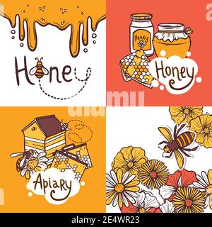 Honey Design-Konzept mit Imker Imker Apiary Skizze Ikonen isoliert vektorgrafik Stock Vektor