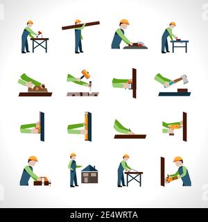 Tischler Symbole mit Schreinerei und Holzbearbeitung Werkzeuge isoliert Vektor gesetzt Abbildung Stock Vektor
