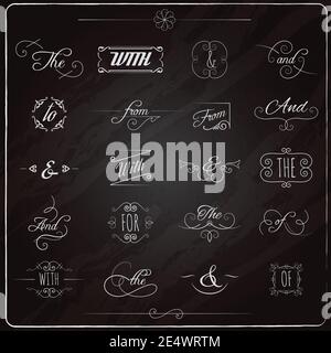 Schlagworte und kaufmännische und Kreidetafel kalligraphische Elemente setzen isolierte Vektor-Illustration Stock Vektor