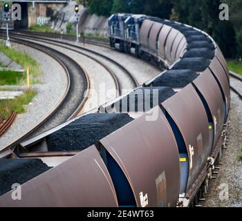 Black Coal wird mit der Bahn nach Port of Newcastle verschifft Für Export - Hunter Valley Australien Stockfoto