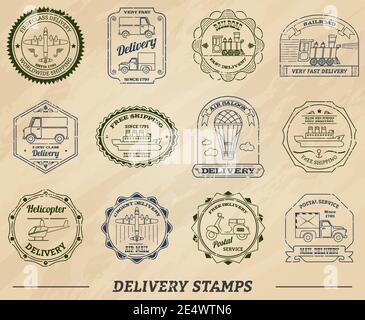 Liefer- und Versandstempel auf Papier isoliert Vektor-Illustration Stock Vektor
