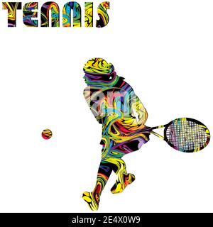 Tennis Poster mit bunten Silhouette einer Frau Tennisspielerin Stock Vektor