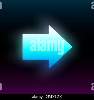 Blau leuchtender Pfeil nach rechts. Moderner, leuchtender Richtungszeiger mit lebhaftem Verlauf. Design-Element für Poster, Banner, Flyer, Karte, etc. Dunkler Hintergrund. Vektorgrafik. Stock Vektor