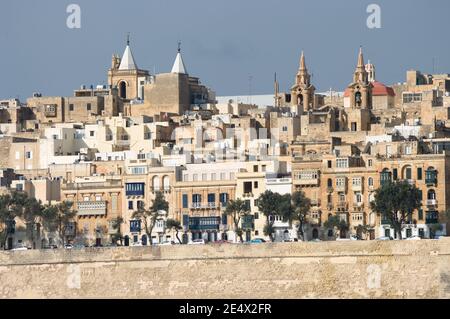 Skyline von Valletta von Kalkara, Malta Stockfoto