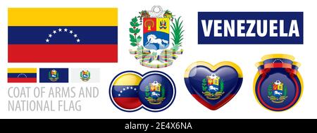 Vektor-Set des Wappens und der Nationalflagge Von Venezuela Stock Vektor