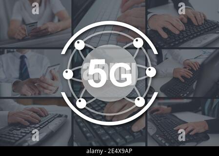 5g-Konzept illustriert durch Bilder im Hintergrund Stockfoto