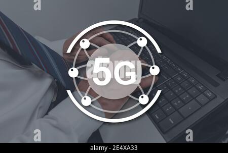 5g-Konzept mit einem Bild im Hintergrund Stockfoto