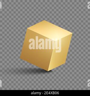 Goldener Würfel. Gold Box Metallic Form. Vektorblock gesetzt. Stock Vektor