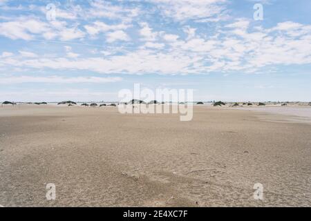 Einsame Dünen im Ebro Delta, Tarragona, Spanien. Der Tag ist bewölkt und windig. Stockfoto