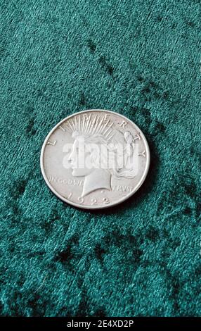 Vorderseite eines 1922 USA Silber ( 90% ) Peace Dollar Münze Stockfoto