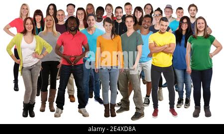 Multikulturell große Gruppe von jungen Menschen glücklich lächelnd Vielfalt isoliert Auf weißem Hintergrund Stockfoto