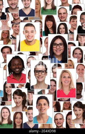 Gruppe von multirassischen jungen lächelnden glücklichen Menschen Porträt Vielfalt Porträt Formatieren von Collageflächen im Hintergrund Stockfoto