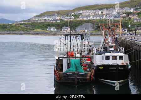 Fischerboote werden am Hafen von Mallaig an der Westküste Schottlands festgebunden Stockfoto