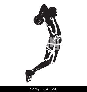 Professionelle Basketballspieler Silhouette schießen Ball in den Reifen, Vektor-Illustration. Slam Dunk Shooting Technik Stock Vektor