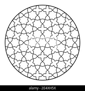 Nahtlose geometrische Ornament auf der Grundlage der traditionellen islamischen Kunst.Schwarz und weiß Linien.tolles Design für Laserschneiden.Muster im Kreis. Durchschnittliche Dicke Stock Vektor