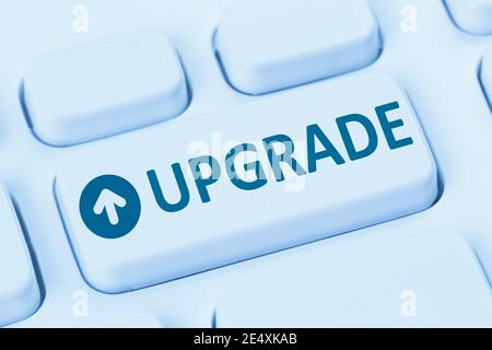 Upgrade Upgrade Computer-Software Internet-Programm Symbol blaue Tastatur Stockfoto