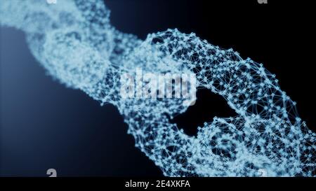 Blockchain link network Technologie Konzept. Block Kette digitale Form. Big Data node base Konzept. Low Poly design leuchten drei Dimension Stockfoto