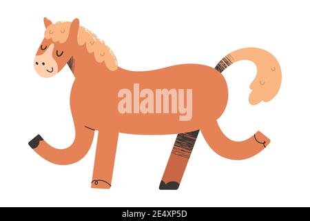 Cute Kastanie Pferd Illustration, Bauernhof Tier Zeichnung, Vektor Clipart isoliert Stock Vektor