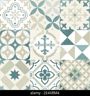 Neue trendige Fliesen Keramik Patchwork, nahtlose Vektor-Muster in modernem Stil, mehrfarbige Fliesen-Design Stock Vektor