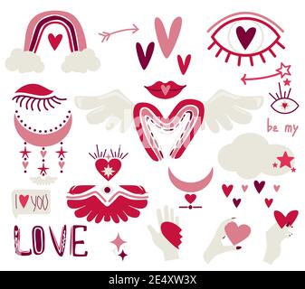 Set von Elementen in Boho-Stil für valentinstag. Stock Vektor