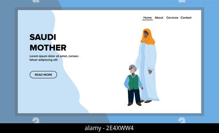 Saudi Mutter Und Sohn Stehen Zusammen Vektor Stock Vektor
